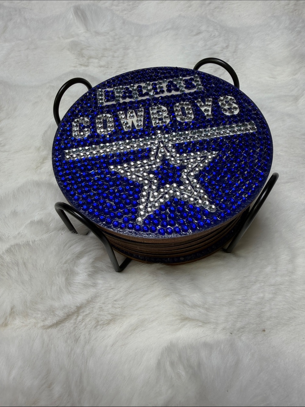 Cowboys Rhinestone Coaster Set of 8- Blue and Silver